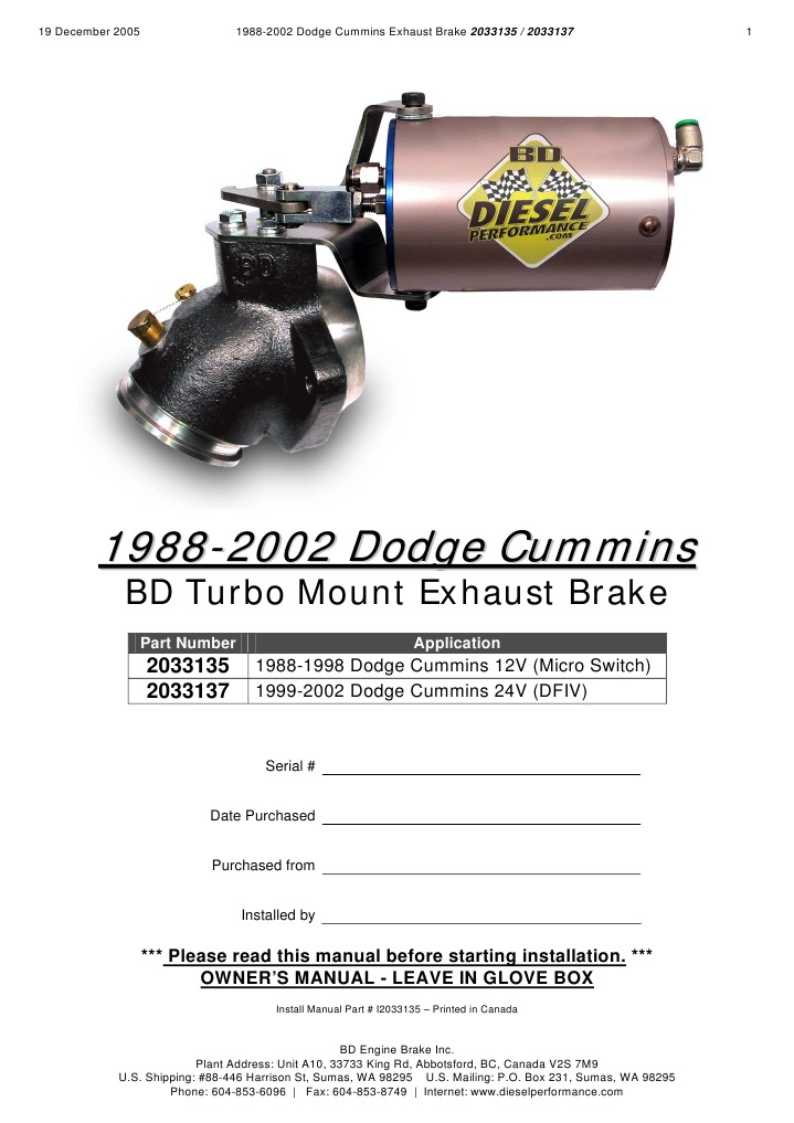 8802 Cummins Exhaust Brake PDF Turbocharger Throttle
