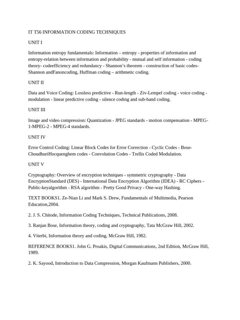 Information Coding Techniques Overview | PDF