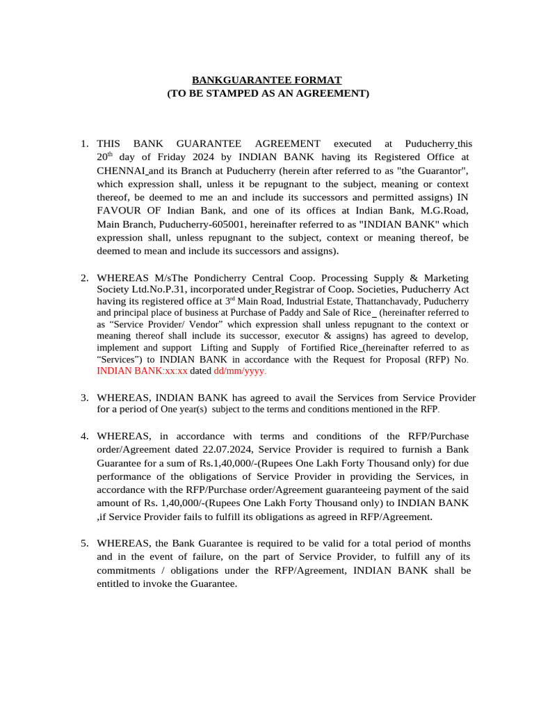 Indian Bank Guarantee Agreement | PDF | Guarantee | Justice