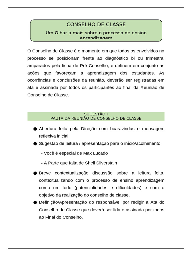 Pauta para Conselho de Classe Infantil | PDF | Pedagogia | Aprendizado