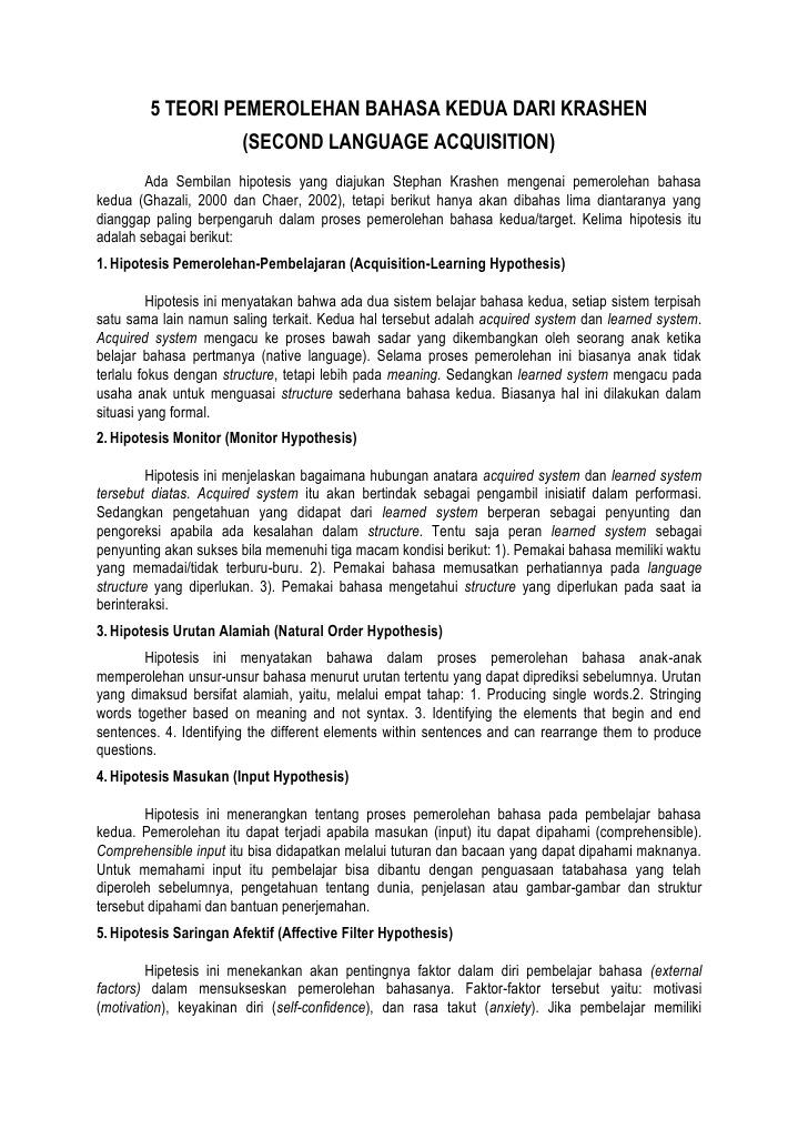 5 Teori Pemerolehan Bahasa Kedua Dari Krashen