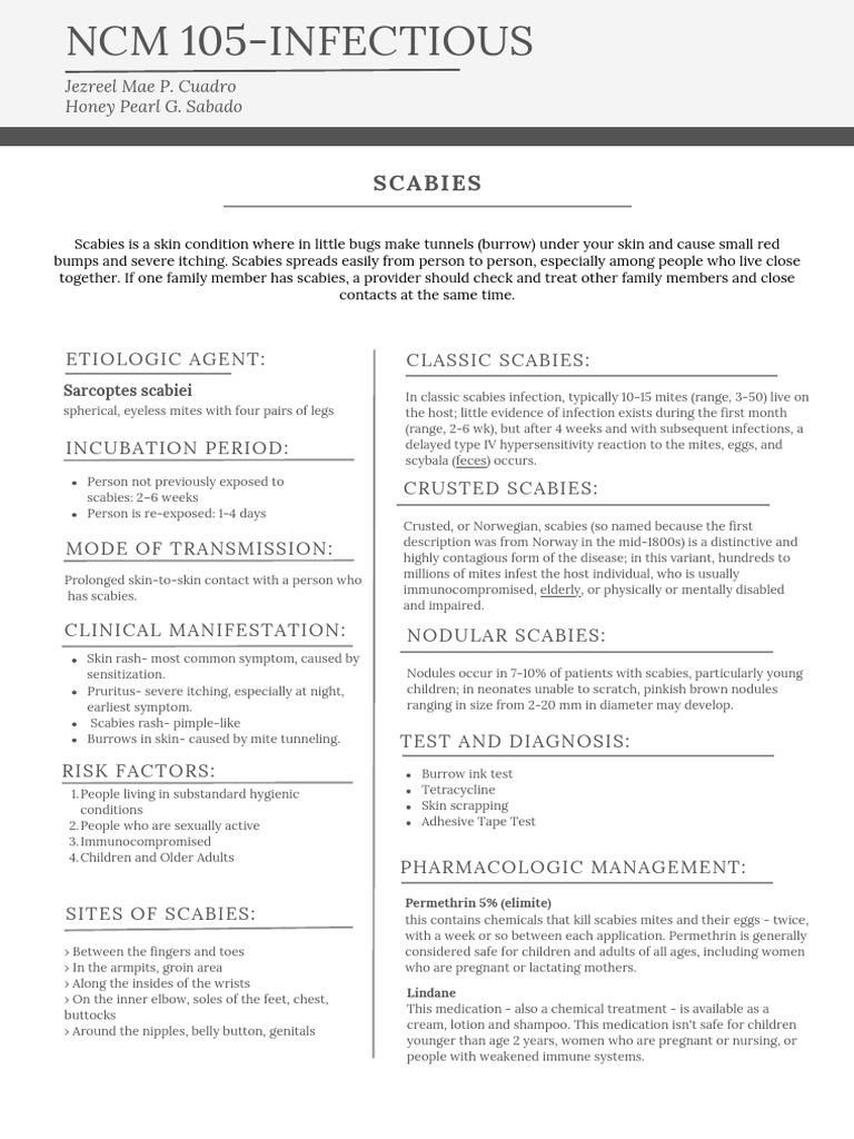 Scabies Overview and Management Guide | PDF | Health Sciences | Medicine