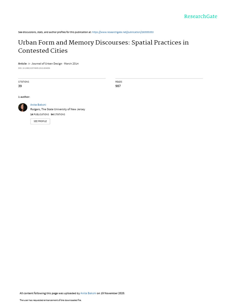 Urban Memory in Contested Cities | PDF | Memory | Fascism