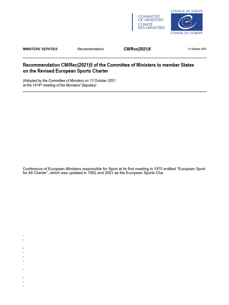 Revised European Sports Charter 2021 | PDF | Sports | Human Rights