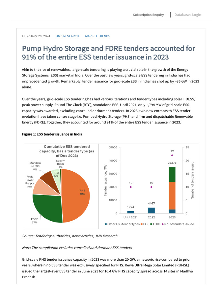 2023 India ESS Tender Trends: PHS & FDRE | PDF | Renewable Energy ...