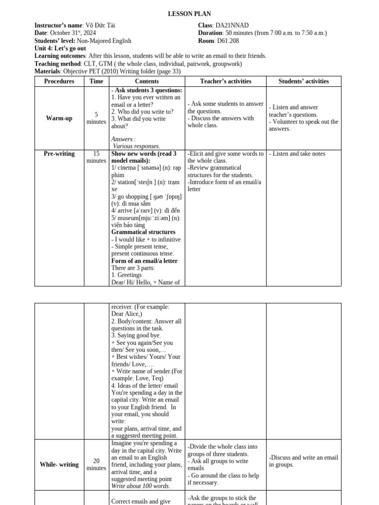 Email Writing Lesson Plan for English Class | PDF | Linguistics | Human ...