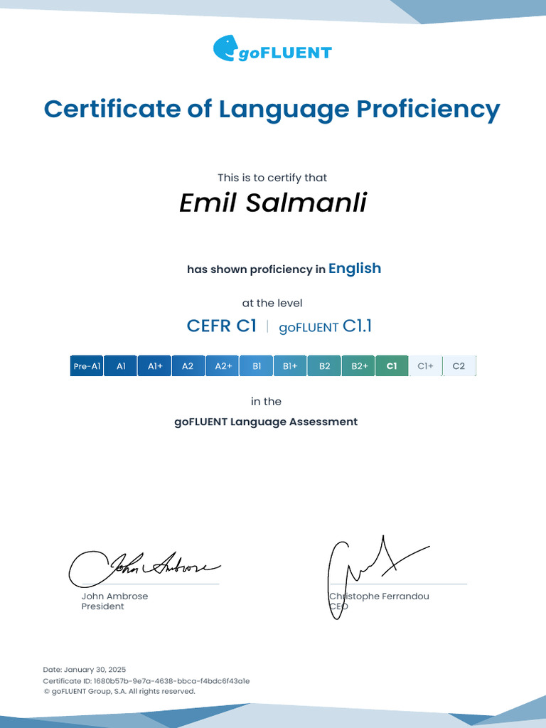CEFR C1 Language Proficiency Certificate | PDF | Grammar | Conversation