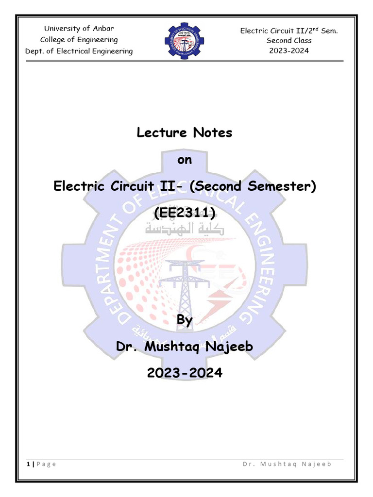Electric Circuit II Lecture Notes | PDF | Inductor | Inductance