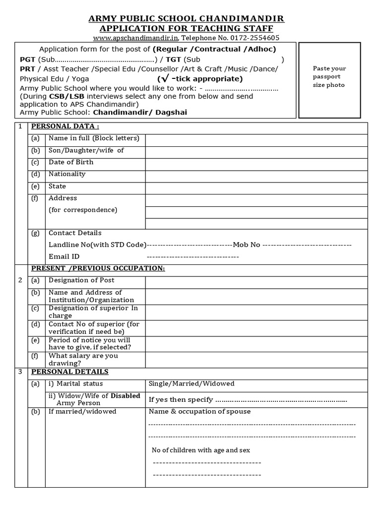 Form For Teaching Staff 2024 | PDF