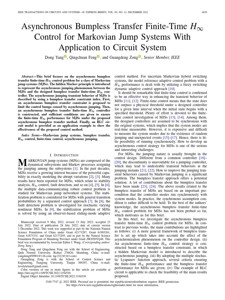 Asynchronous Bumpless Transfer Finite-Time H Control For Markovian Jump ...