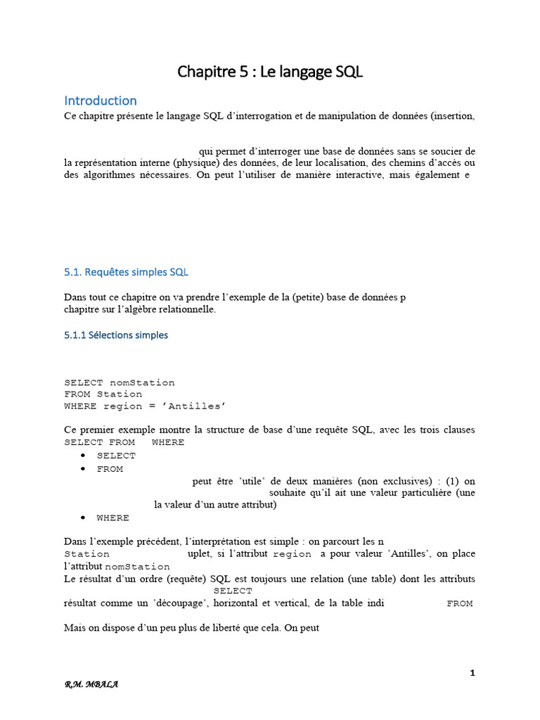 Introduction au langage SQL et requêtes | PDF | SQL | Bases de données