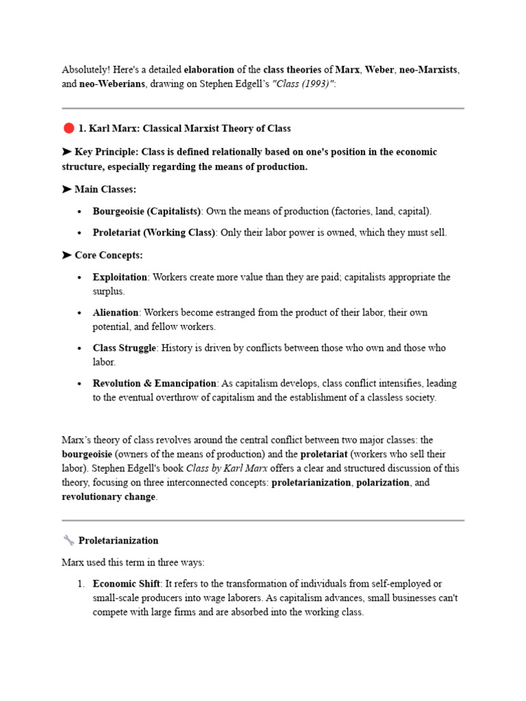 Marxs, Weber, Neo Marxs Neo Weber | PDF | Class Conflict | Social ...