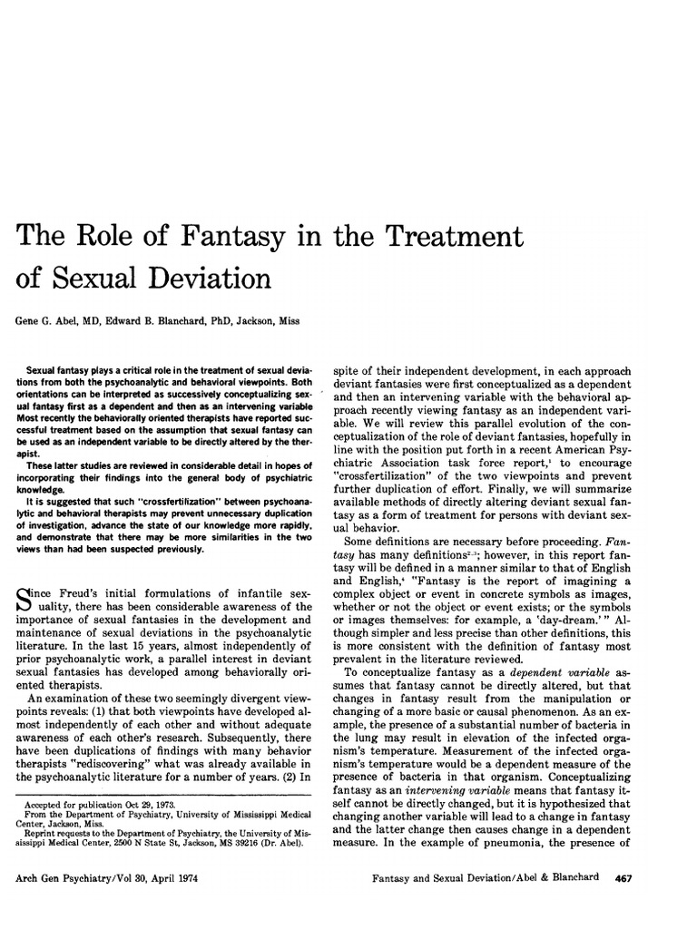 ART The Role or Fantasy in The Treatment of Sexual Deviation | PDF ...