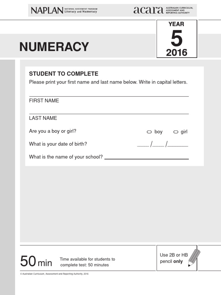 Year 5 Numeracy Practice Test | PDF