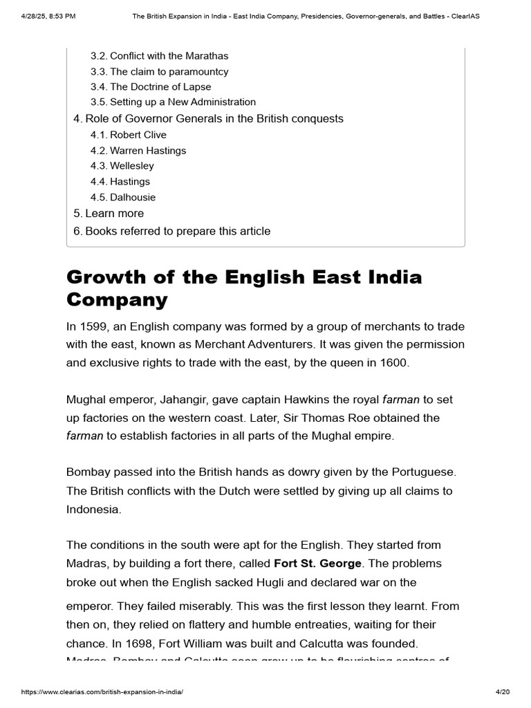 British Expansion in India: Key Events | PDF | British India