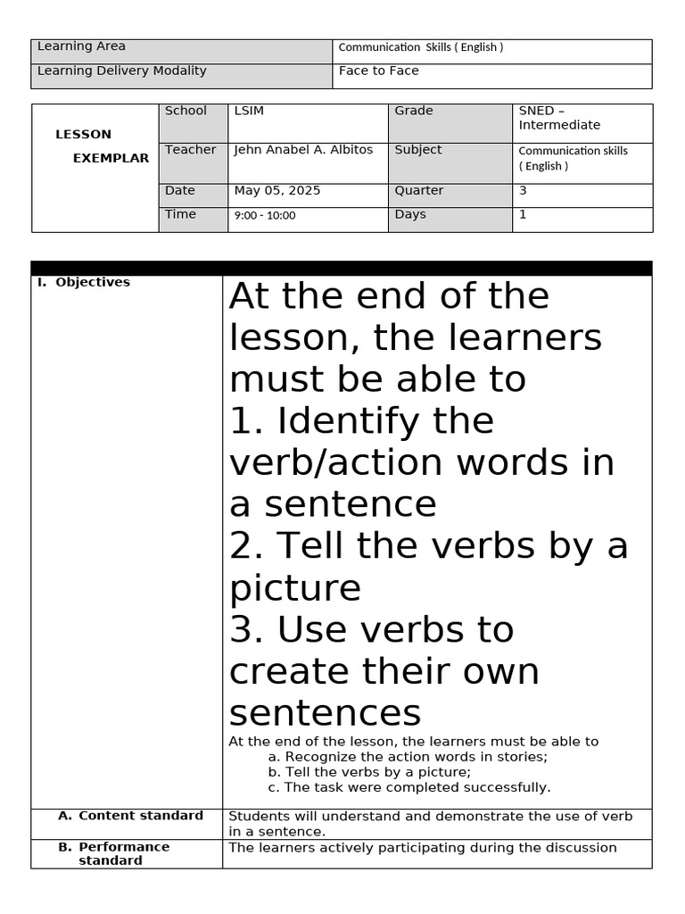 Teaching Action Verbs in English | PDF | Learning | Human Communication