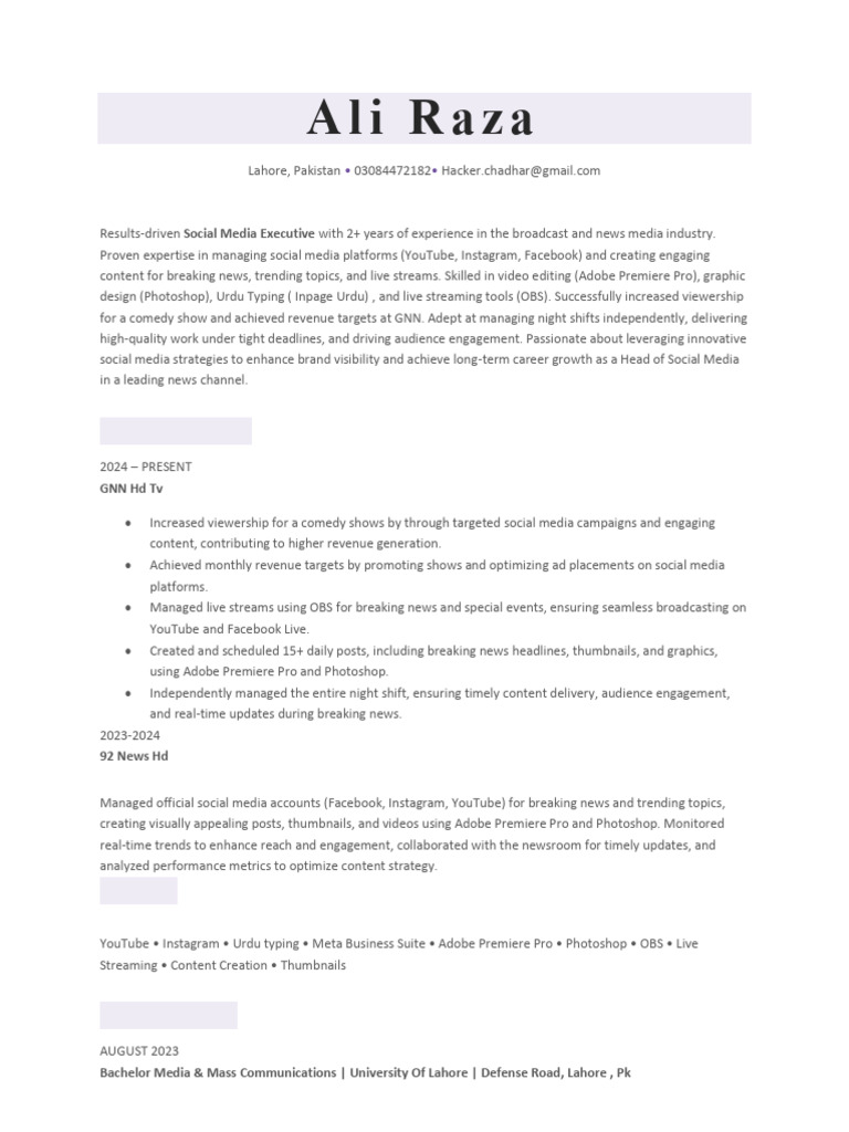 Ali Raza SME 2025 Resume | PDF