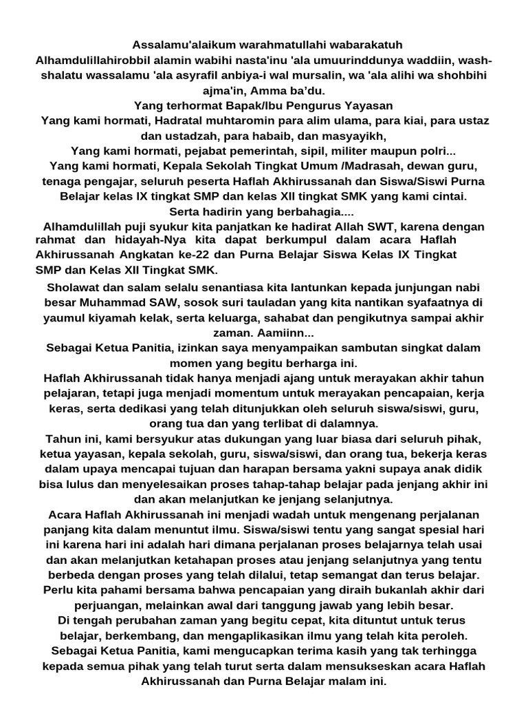 Sambutan Ketua Panitia Haflah Akhirussanah | PDF