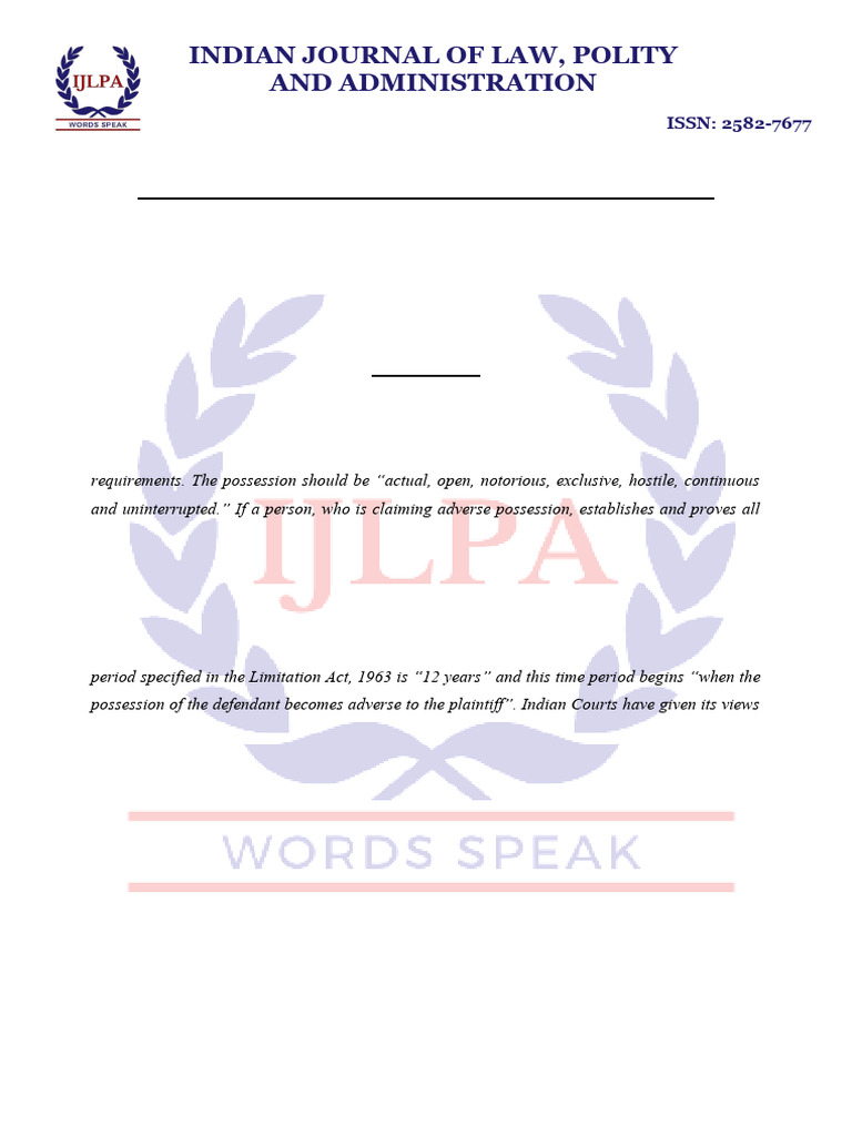 Adverse Possession Law in India Explained | PDF | Adverse Possession ...