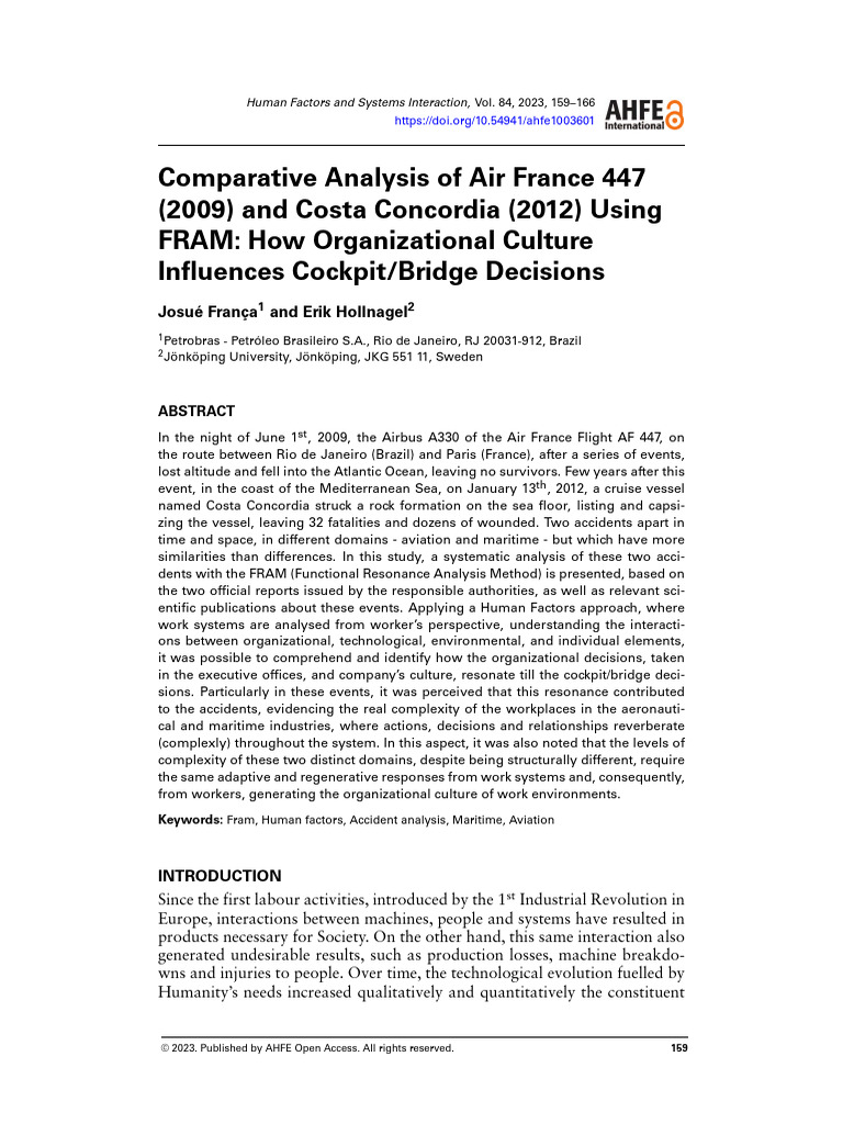 Comparative Analysis of Air France 447 (2009) and Costa Concordia (2012 ...
