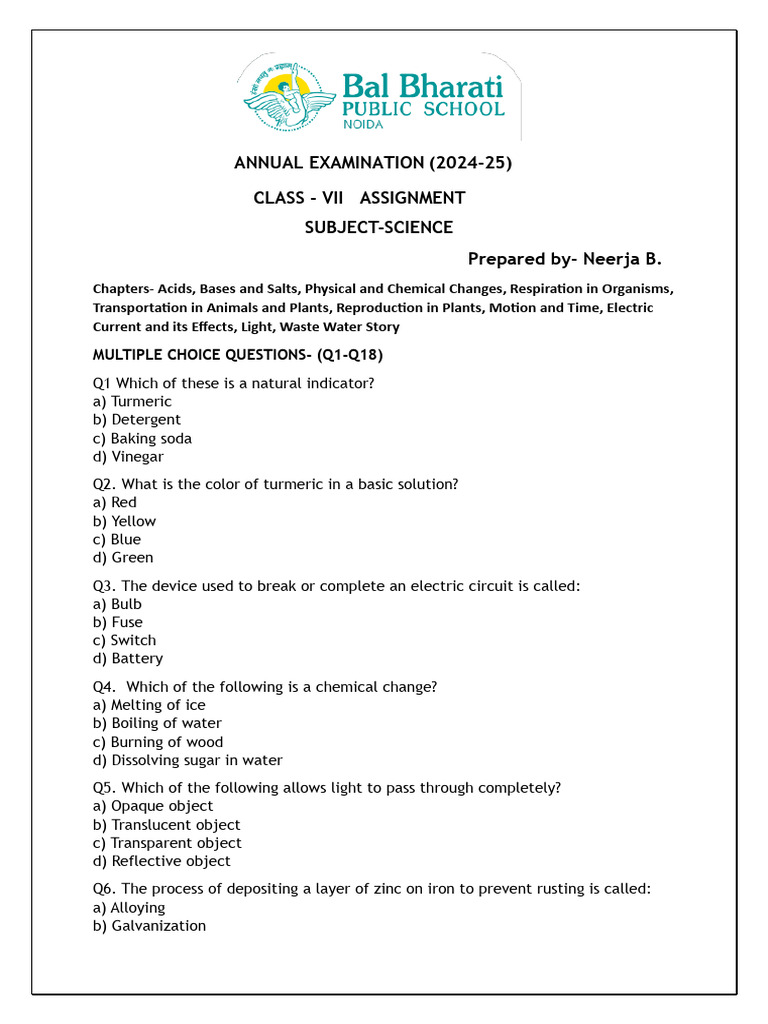 ANNUAL EXAMINATION ASSIGNMENT Class 7 2024-2025 | PDF | Cellular ...