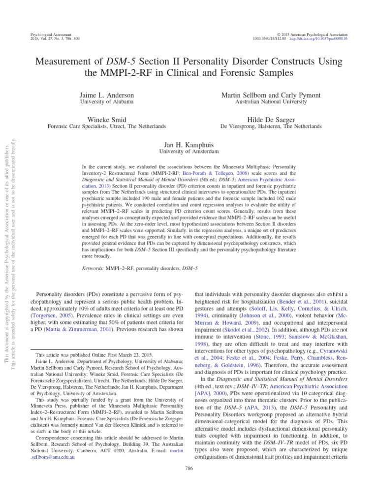 Assessing Personality Disorders with MMPI-2-RF | PDF | Personality ...