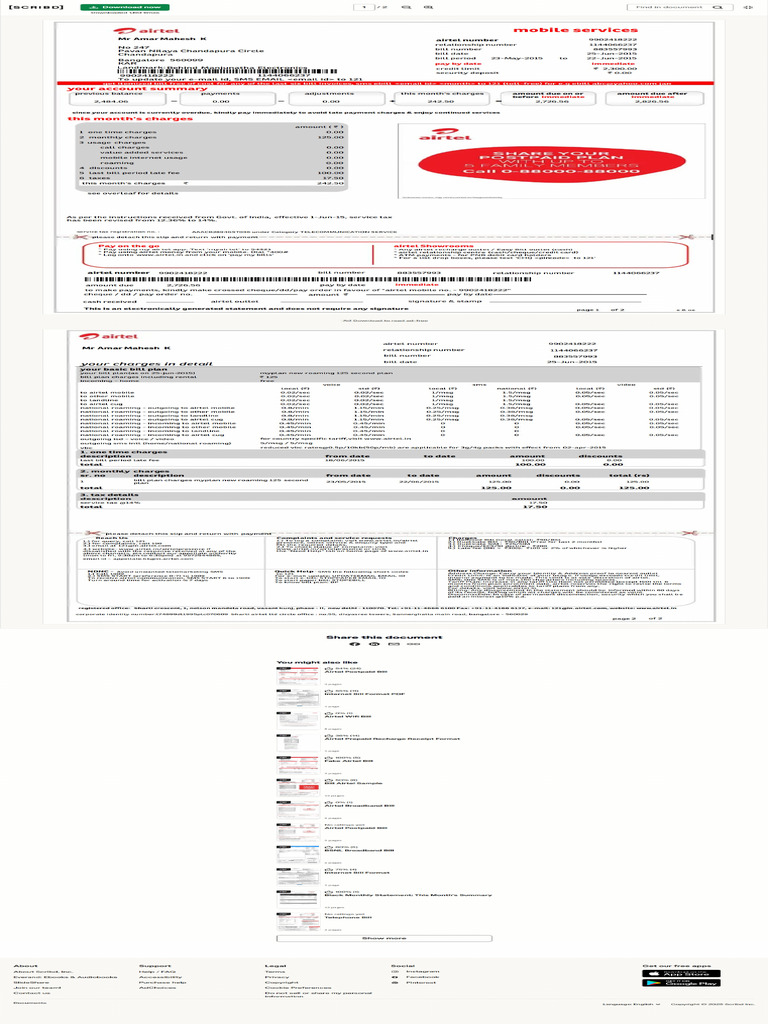 MobileBill Airtel Format | PDF