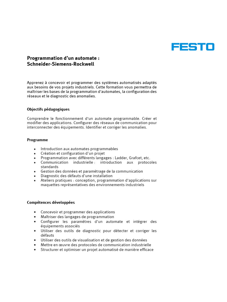 Formation Programmation Automates Industriels | PDF