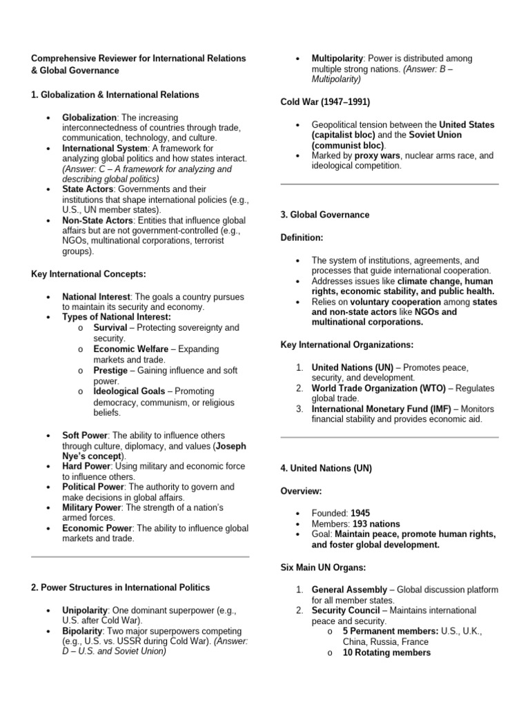 Comprehensive Reviewer For International Relations | PDF ...