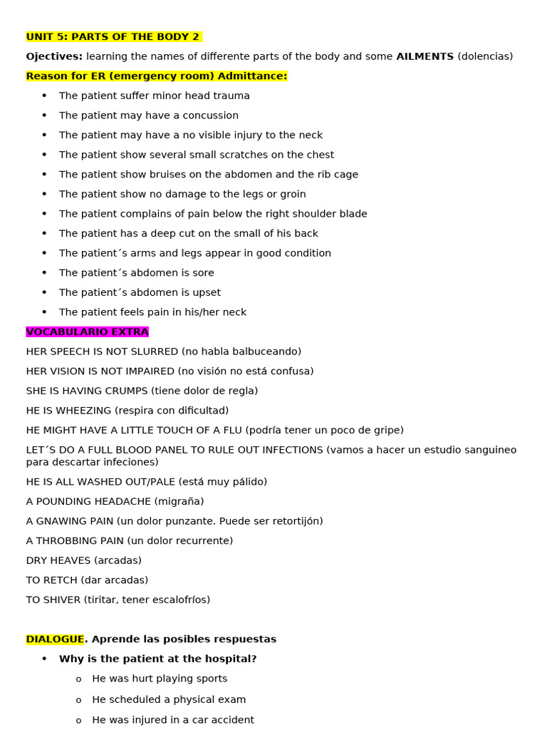 3 Unit 5 Activities - Parts of The Body 2 | PDF