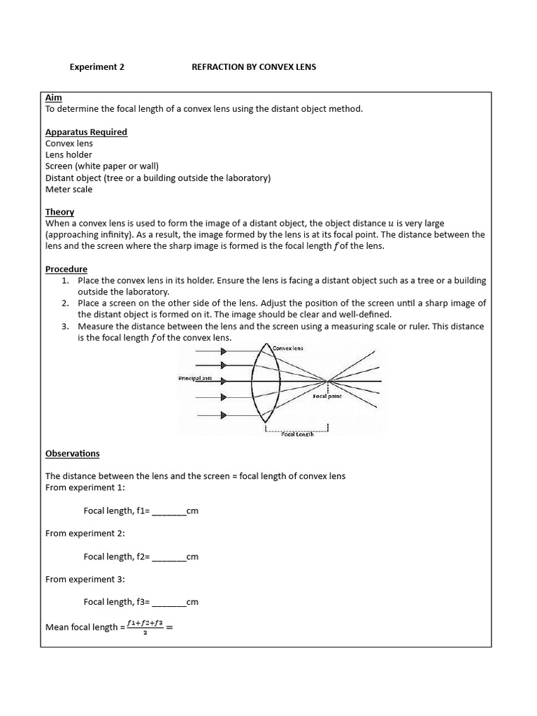 Focal Length Determination of Convex Lens | PDF