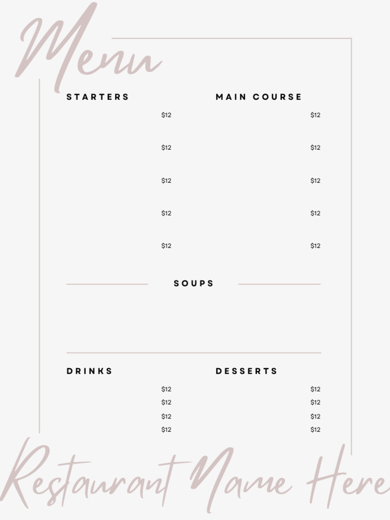 Restaurant Menu with Pricing Details | PDF
