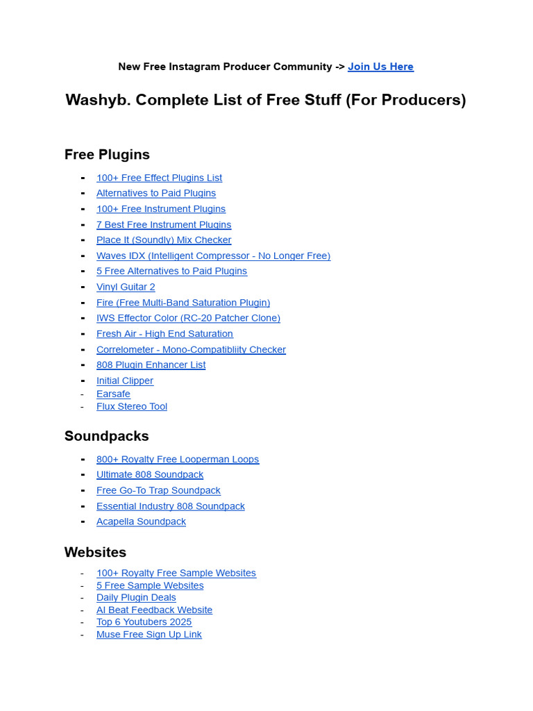Washyb. Complete List of Free Stuff | PDF