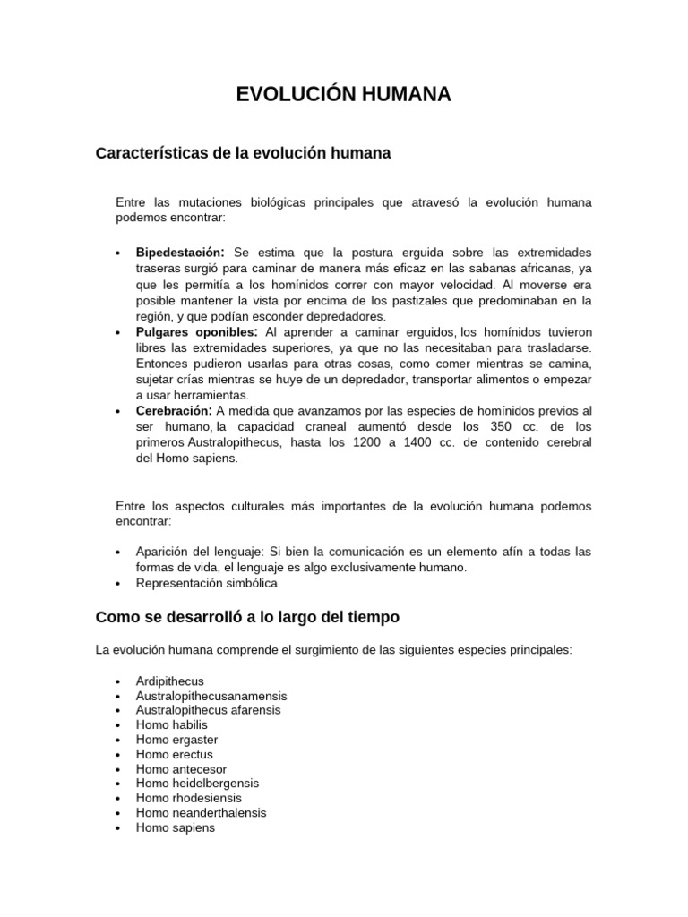 Características de la Evolución Humana | PDF | Homo | Evolución humana