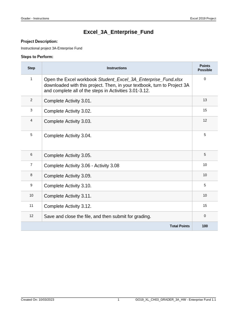 Excel 3A Enterprise Fund Instructions | PDF