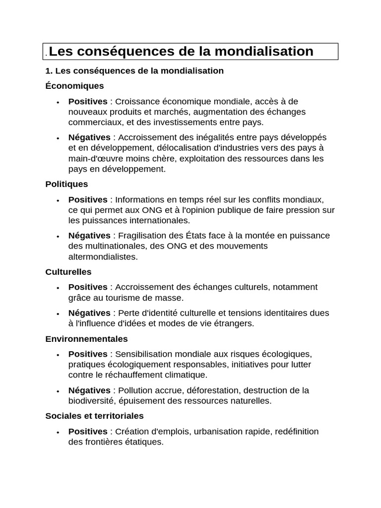 Conséquences de la mondialisation | PDF | Globalisation | Environnement ...