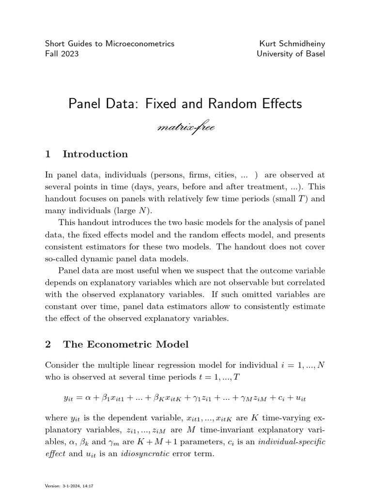 Panel Data Analysis: Fixed vs Random Effects | PDF | Fixed Effects ...