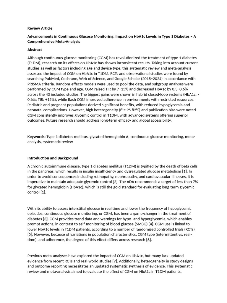 CGM's Impact on HbA1c in Type 1 Diabetes | PDF | Glycated Hemoglobin ...