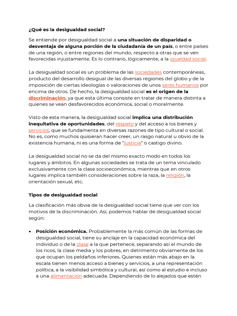 Desigualdad Social: Causas y Consecuencias | PDF | Desigualdad social ...
