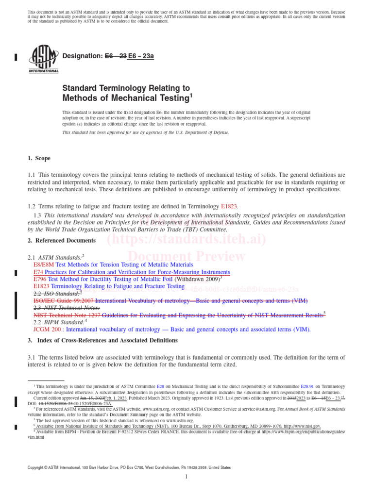 ASTM E6-23: Mechanical Testing Terms | PDF | Deformation (Engineering ...