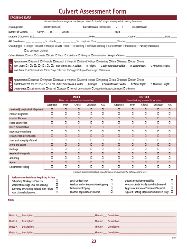 2019 Culvert Assessment Form | PDF | Civil Engineering | Earth Sciences
