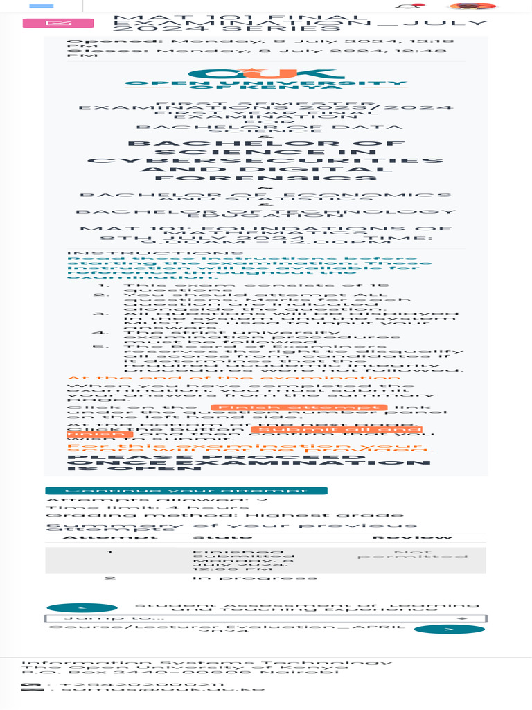 MAT 101 Final Exam Instructions 2024 | PDF | Educational Stages ...