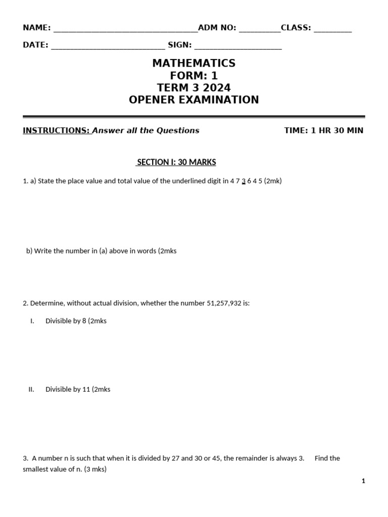 Mathematics f1 Exam | PDF | Mathematics