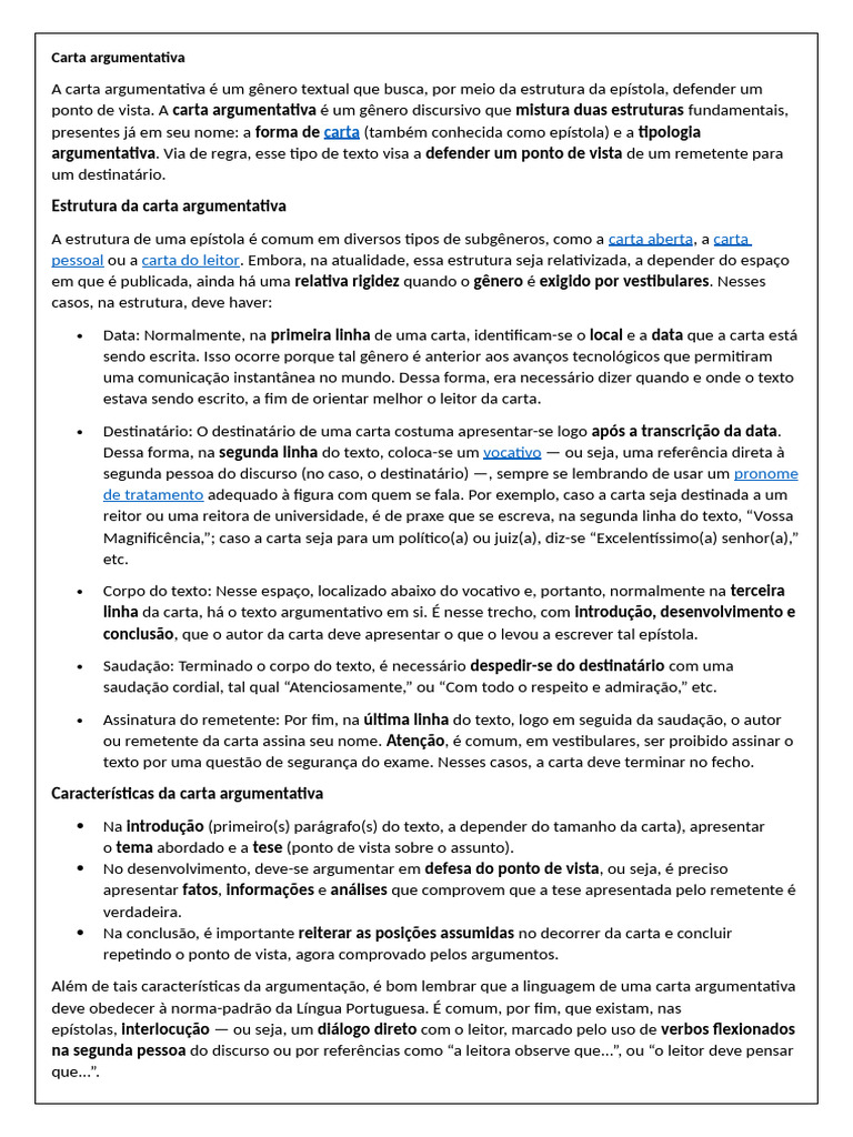 Estrutura da Carta Argumentativa | PDF | Discurso | Gênero