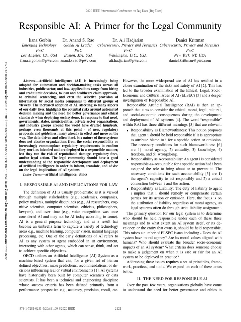 Responsible AI A Primer For The Legal Community | PDF | Artificial ...