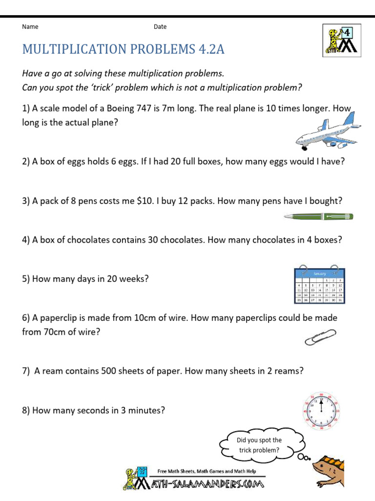 Multiplication Problems with Trick Questions | PDF | Stationery ...