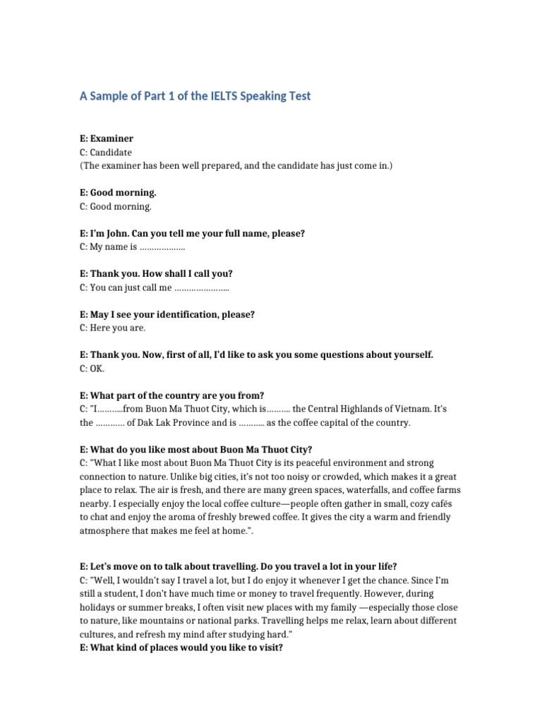 IELTS Speaking Test Part 1 Sample | PDF | Friendship