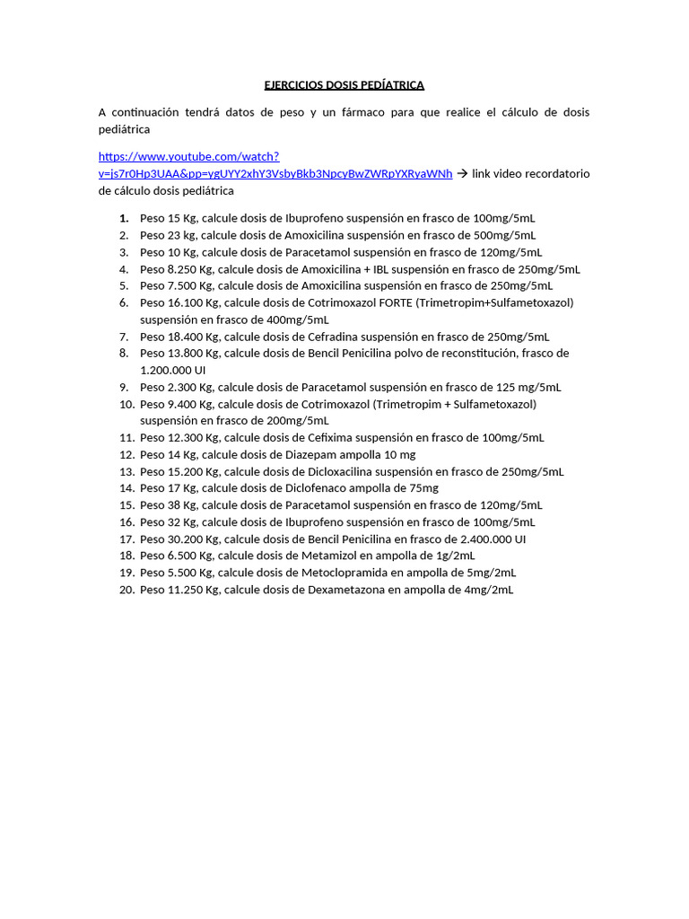 Cálculo de Dosis Pediátrica | PDF