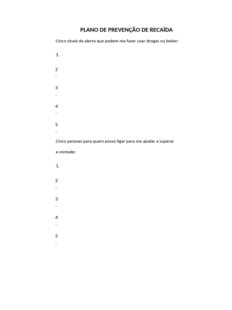 Plano de Prevenção de Recaída | PDF