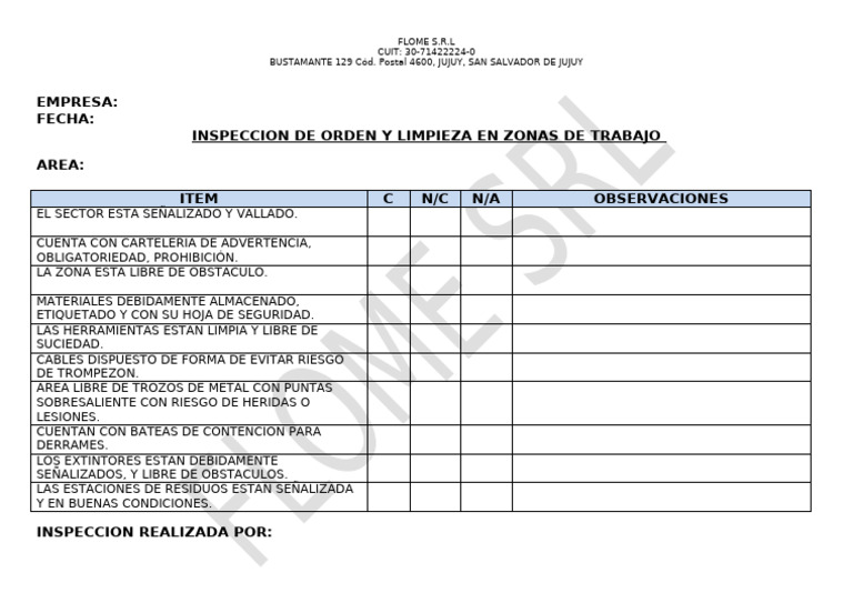 Inspección de Seguridad en Flome S.R.L | PDF